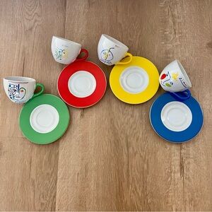 Vtg 1996 Pablo Picasso Collection, The Heart 1962 - Set 4‎ Expresso Cups Saucers